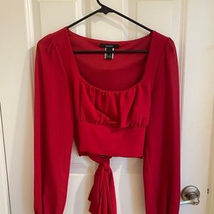 Red cropped long sleeve